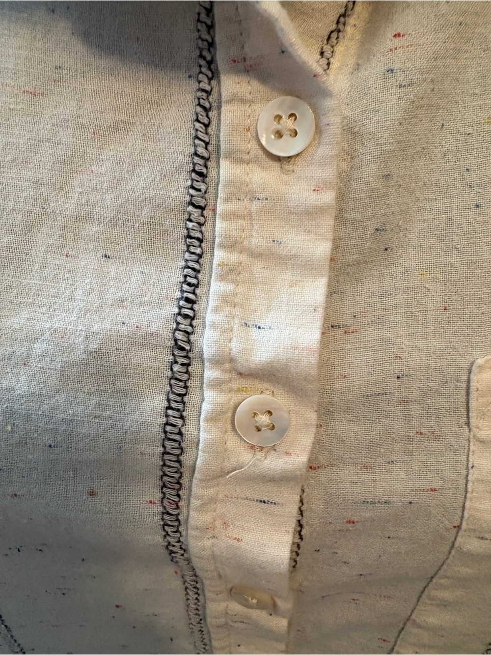 Velvet Heart Cream Button-Down Short Sleeve Shirt with Navy Stripes 100% Cotton - Picture 7 of 11